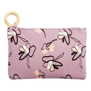 Ipsy Purple Floral Butterfly Pastel Wooden O Ring Circle 7x5 in Make-Up Glam Bag